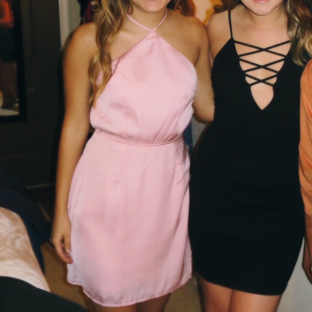 Pink halter open back dress